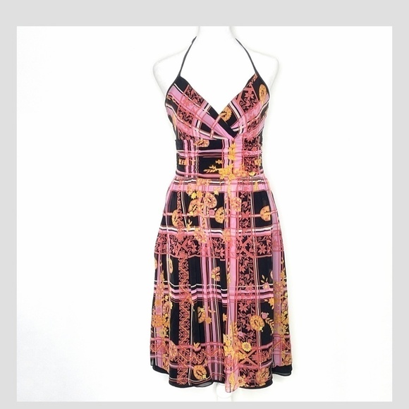 Kay Unger Silk Pin Up Style Halter Top Mid Length Cocktail Occasion Dress Size 4 - Picture 1 of 12